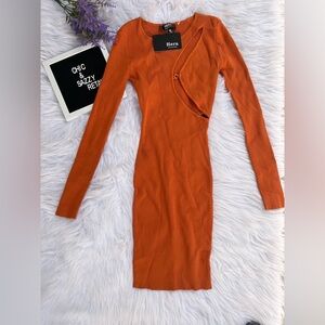Orange Long Sleeve Bodycon Dress